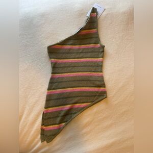 Princess Polly Olive Top with Pink and Yellow Accents